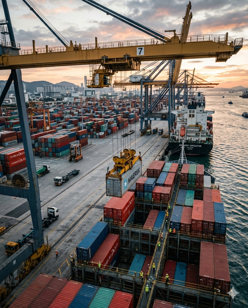 Sistema de monitoramento de carregamento de navios com câmeras HD em operação portuária