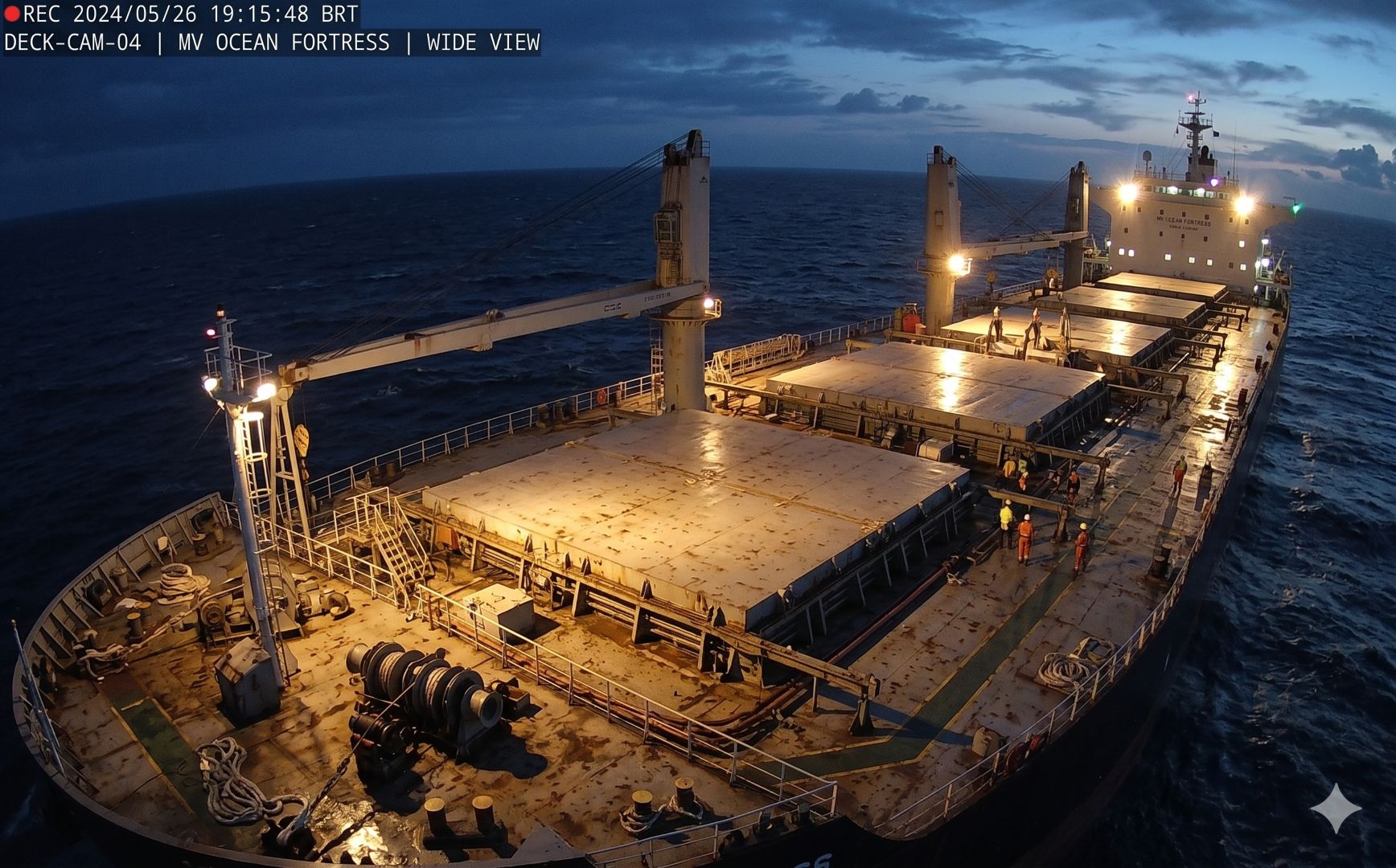 Câmera de vigilância no convés de navio monitorando movimentações suspeitas